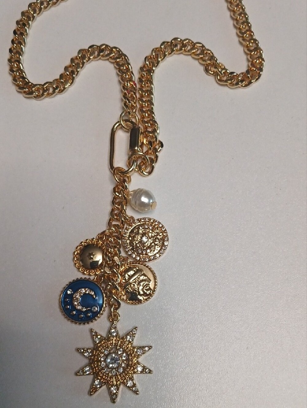 J. Crew Gold Charm Pendant Necklace with Blue Accent - Picture 2 of 4